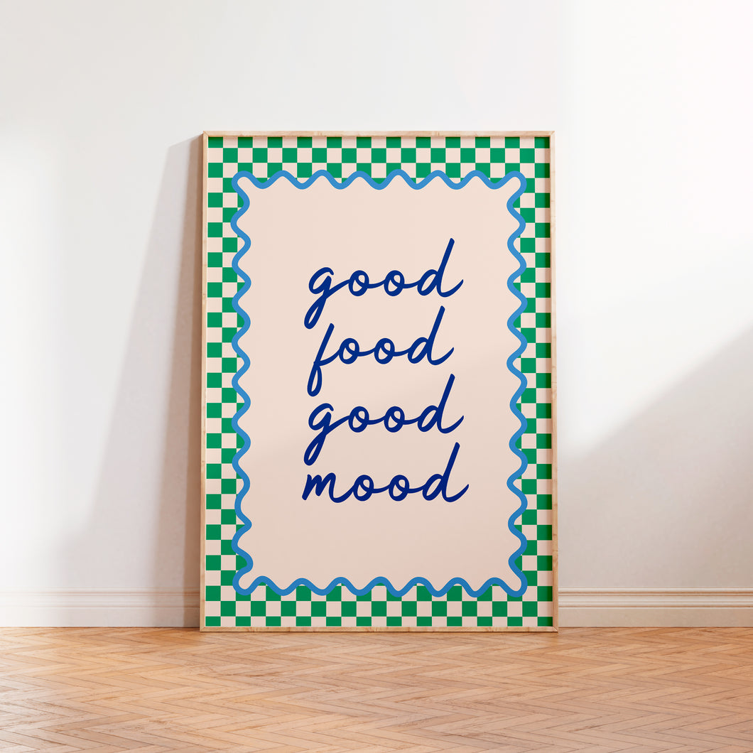 Good Food Good Mood Print Green Blue