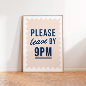 Please Leave By 9 Print in Beige and Navy