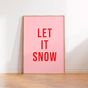 Let It Snow Christmas Print in Pink and Red