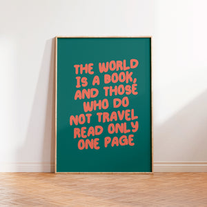 The World Is A Book Quote Wall Art Print Beige/ Yellow