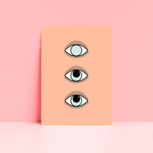 Magical 3 Eyes Boho Wall Art Print in Peach