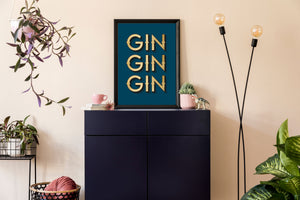 Gin Gin Gin Navy Typography Wall Art Print