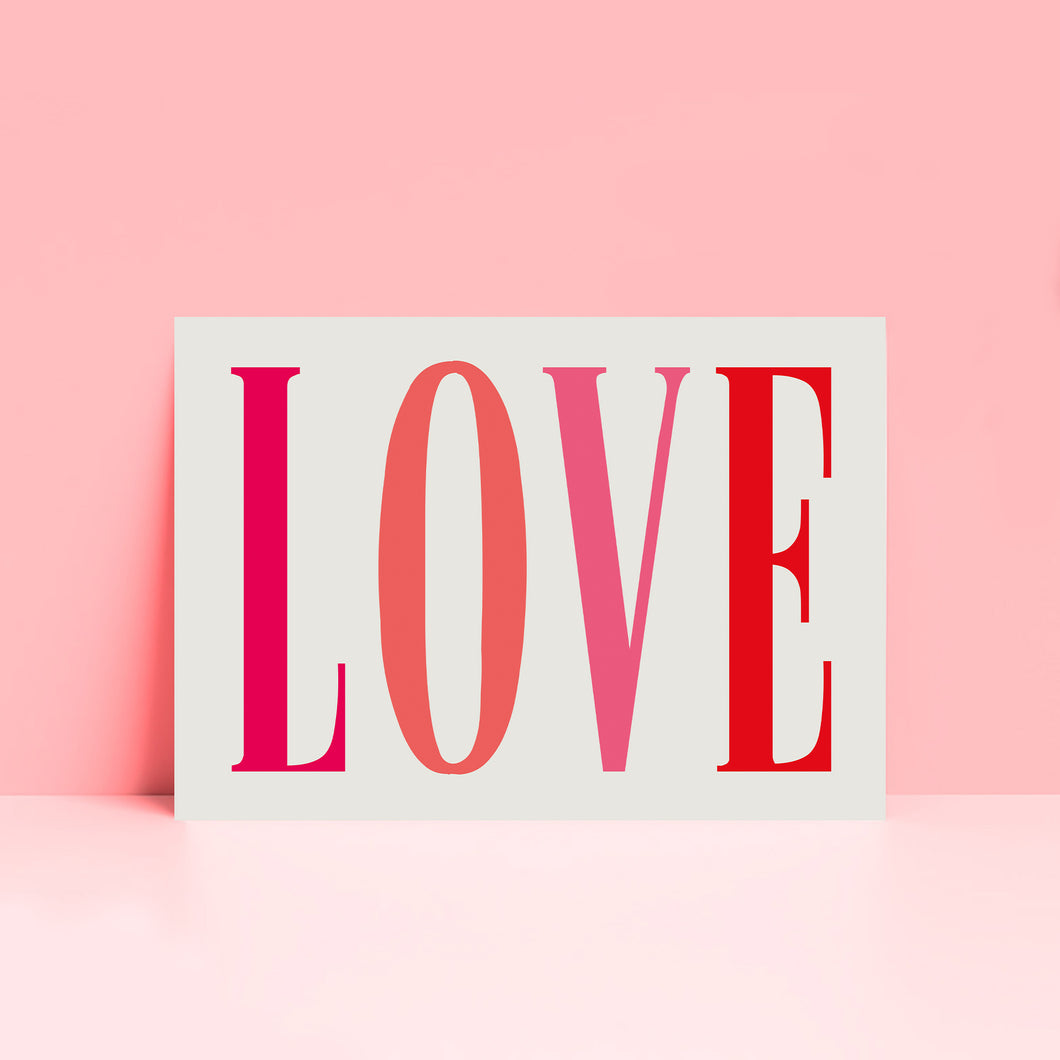 Love Bright Typography Wall Print in Pink