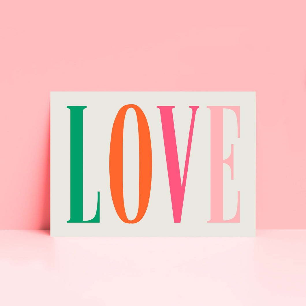 Love Bright Typography Wall Print in Green