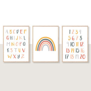 Alphabet, Rainbow and Numbers Print - Set of 3