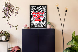 Be Kind To Your Mind Typography Zebra Art Print