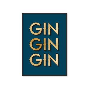 Gin Gin Gin Navy Typography Wall Art Print