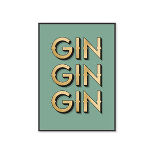 Gin Gin Gin Green Typography Wall Art Print