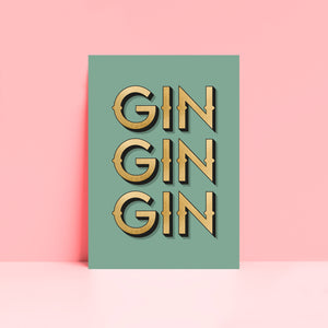 Gin Gin Gin Green Typography Wall Art Print