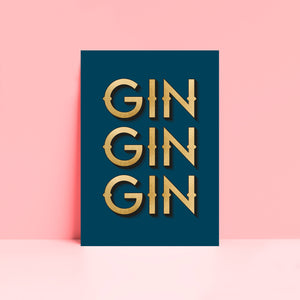 Gin Gin Gin Navy Typography Wall Art Print