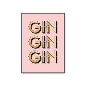 Gin Gin Gin Pink Typography Wall Art Print