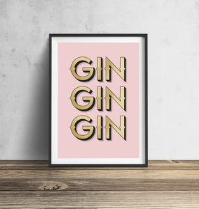 Gin Gin Gin Pink Typography Wall Art Print