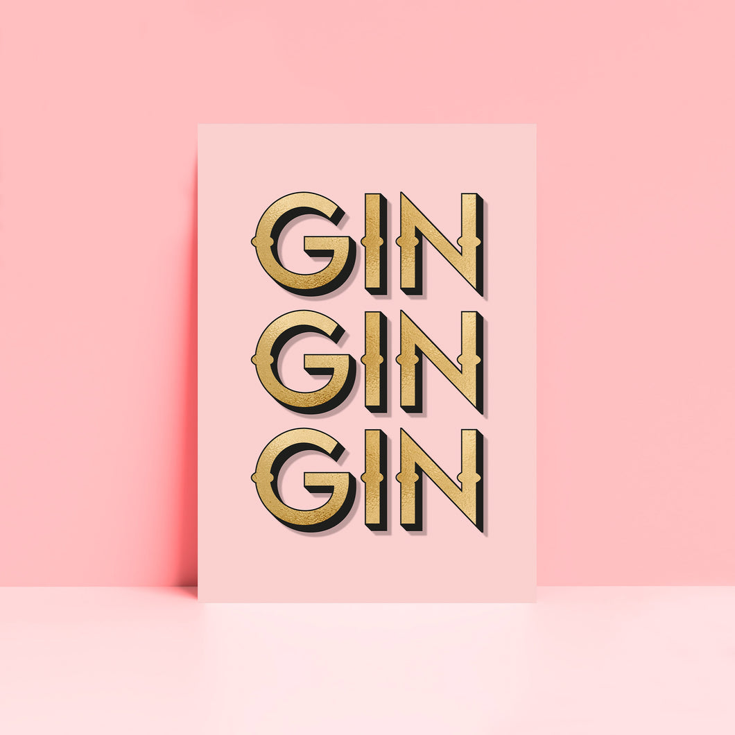 Gin Gin Gin Pink Typography Wall Art Print