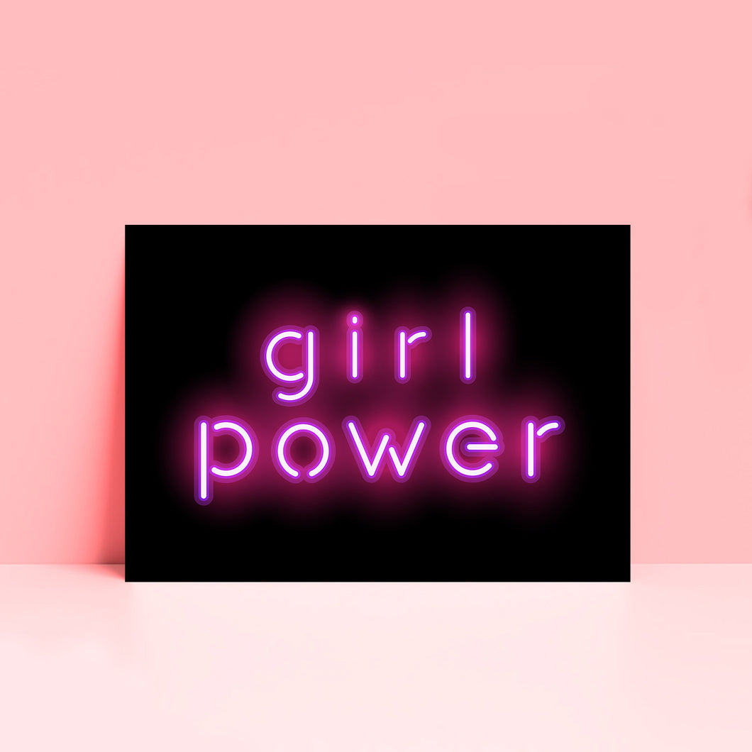 Girl Power Pink Neon Lights Effect Typography Wall Print