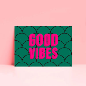 Good Vibes Pink Green Typography Wall Art Print