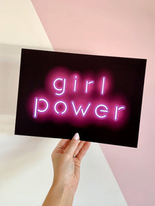 Girl Power Pink Neon Lights Effect Typography Wall Print