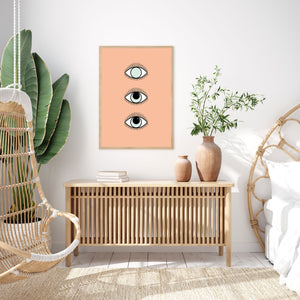 Magical 3 Eyes Boho Wall Art Print in Peach