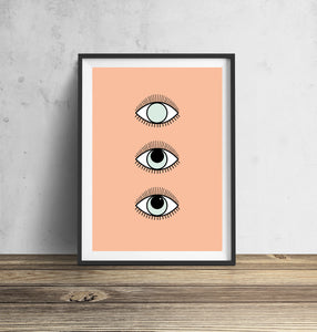 Magical 3 Eyes Boho Wall Art Print in Peach