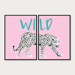 Wild Leopard Typography Wall Art Print Set of 2