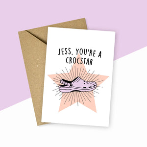 Personalised You're A Crocstar Card Red and Pink