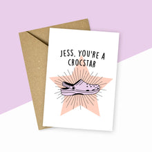 Load image into Gallery viewer, Personalised You&#39;re A Crocstar Card Lilac and Peach
