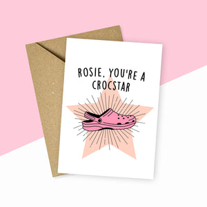 Personalised You're A Crocstar Card Lilac and Peach