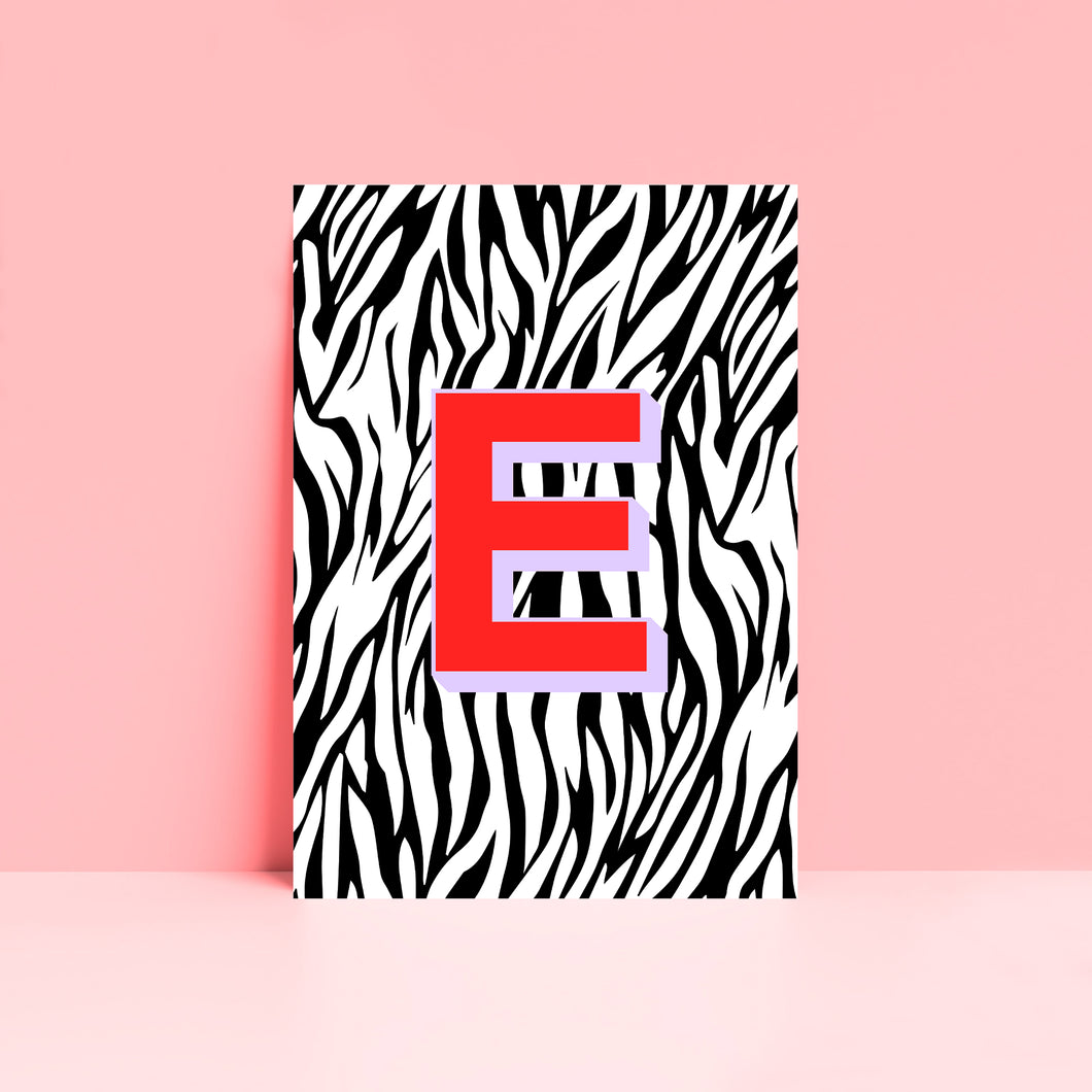 Zebra Personalised Initial Wall Art Print