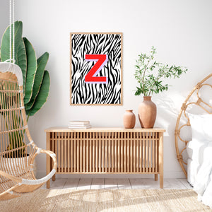 Zebra Personalised Initial Wall Art Print