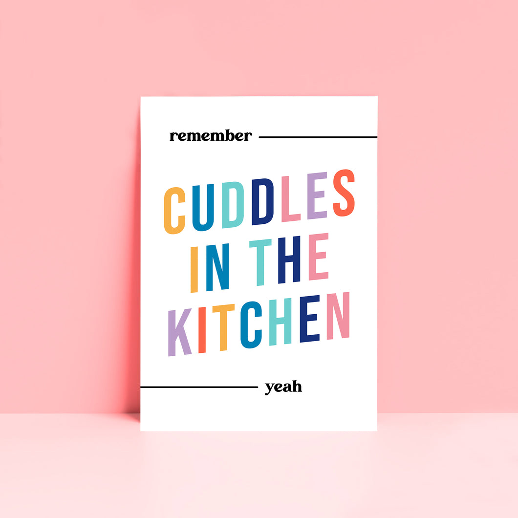 Remember Cuddles In The Kitchen Print In Multicoloured